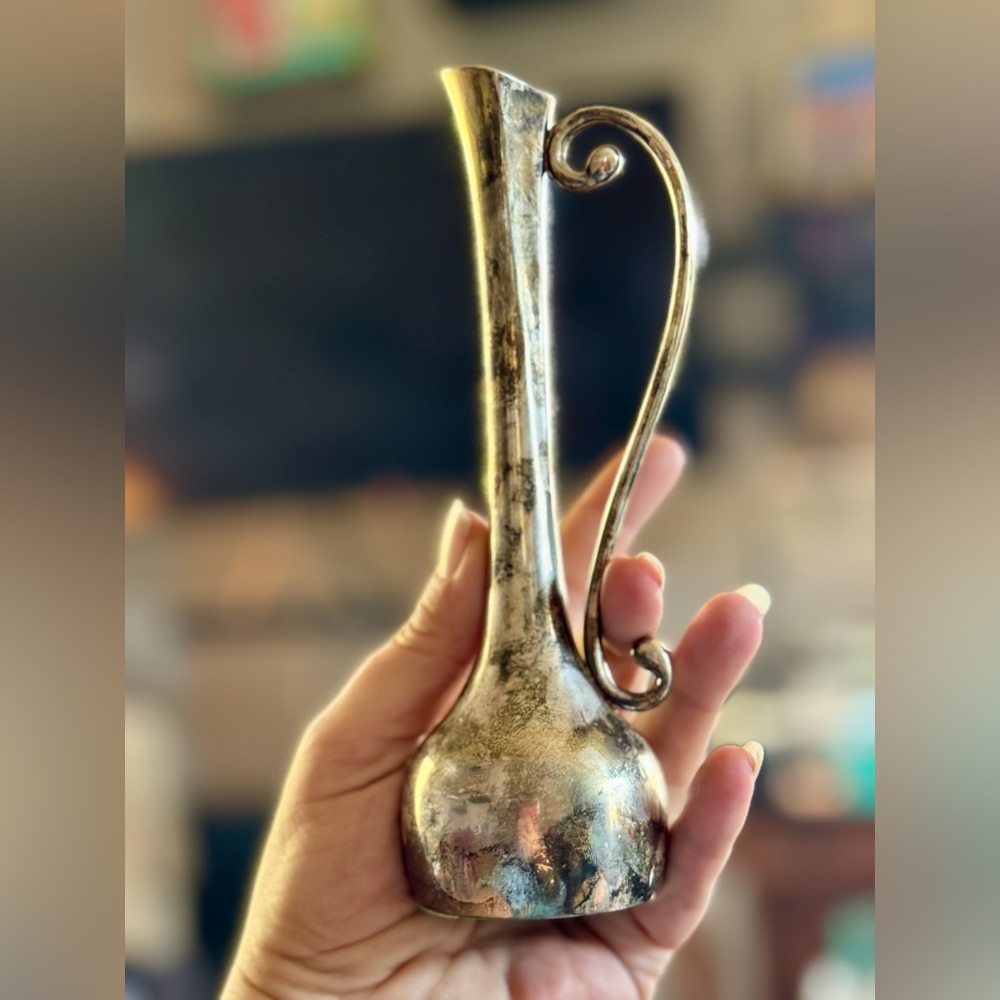 Elegant Plated Silver Bud Vase with Decorative Handle